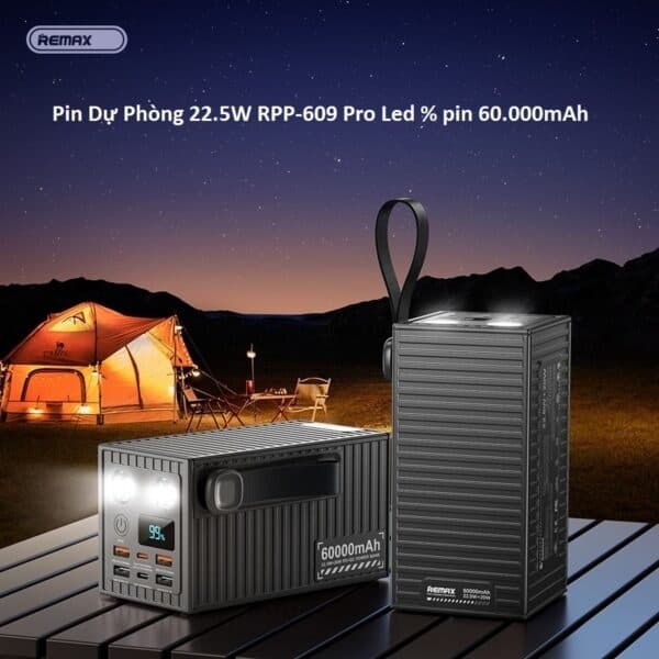 Pin Dự Phòng 22.5W Remax RPP-609 Pro Led % 60.000mAh và 20W Baseus Qpow Pro 20.000mAh