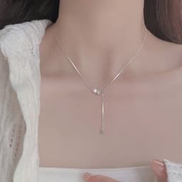 Dây chuyền bạc S925 kiểu thả chữ Y thanh lịch phong cách Hàn Quốc | Ocean Charm 7