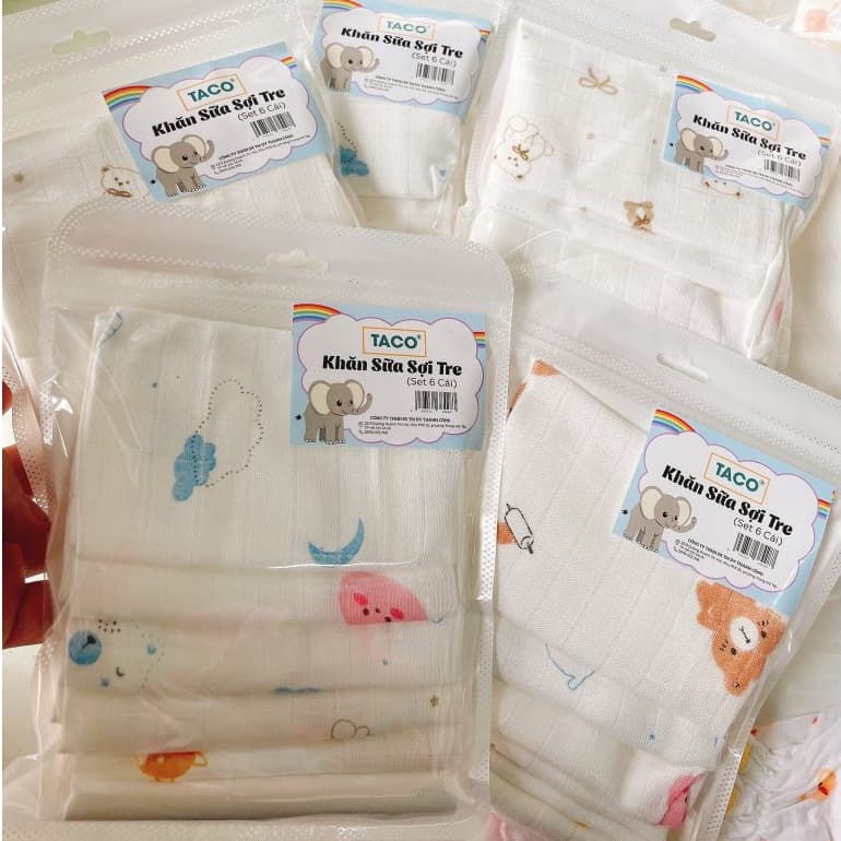 Set 6 Khăn Sữa Sợi Tre Cho Bé 4 Lớp Organic – Mềm Mịn, Kháng Khuẩn, Thấm Hút Tốt, Bền Bỉ