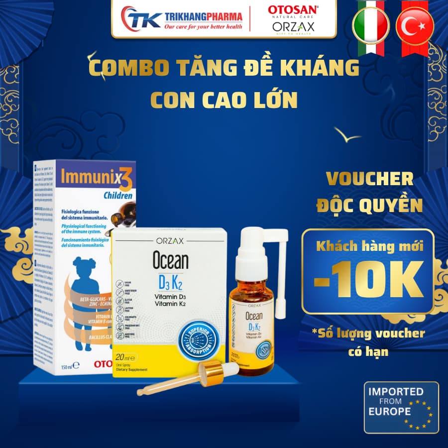 Combo Tăng Đề Kháng, Con Cao Lớn Gồm Siro Immunix3 & Ocean D3K2, Nhập Khẩu Chính Hãng