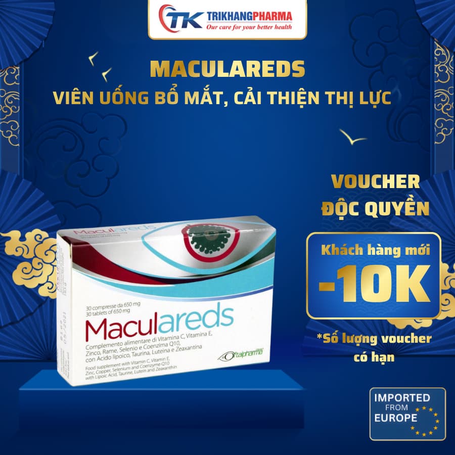 Viên uống bổ mắt Maculareds hộp 30 viên phòng ngừa và hỗ trợ thoái hoá điểm vàng nhập khẩu Châu Âu