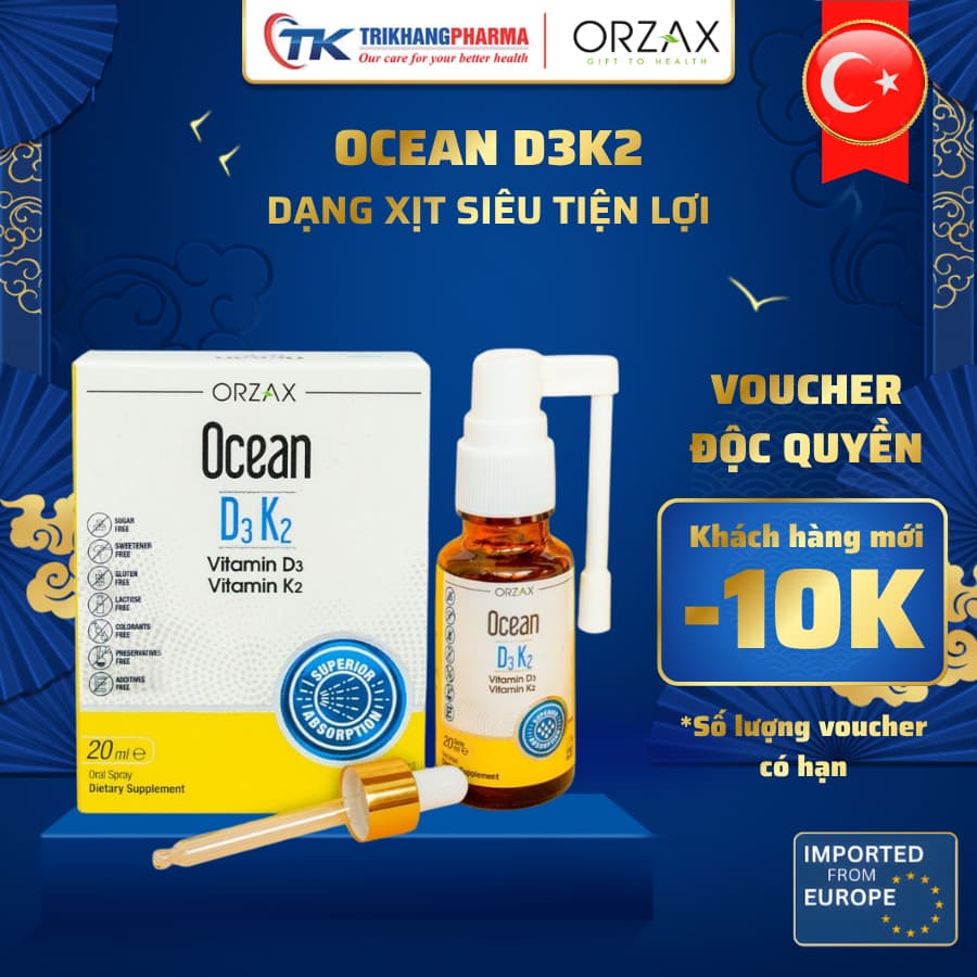 Vitamin D3K2 Ocean Dạng Xịt Bổ Sung Vitamin D3, Vitamin K2 20ml Tăng Cường Hấp Thu Canxi Và Dưỡng Chất