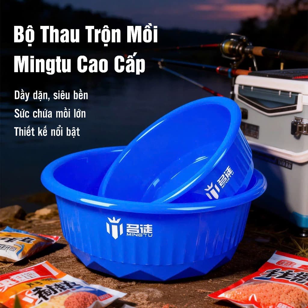 Bộ 2 Thau Trộn Mồi Câu Cá Mingtu Cao Cấp Chậu Trộn Mồi Dầy Dặn Độ Bền Cao