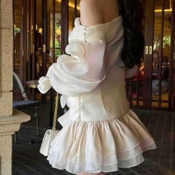 VÁY THIẾT KẾ LỆCH VAI  TAY DÀI ĐÍNH NƠ DỰ TIỆC SANG CHẢNH anan clothing 5