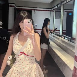 Đầm Cổ Yếm Viền Nơ Ren Ruy Băng Dáng Ngắn Bo Eo Dễ Thương 4