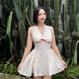 Đầm Cổ Yếm Viền Nơ Ren Ruy Băng Dáng Ngắn Bo Eo Dễ Thương 7
