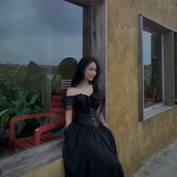 Set áo gấm cánh tiên trễ vai đan dây corset eo phối chân váy maxi tơ lưới bồng bềnh 8