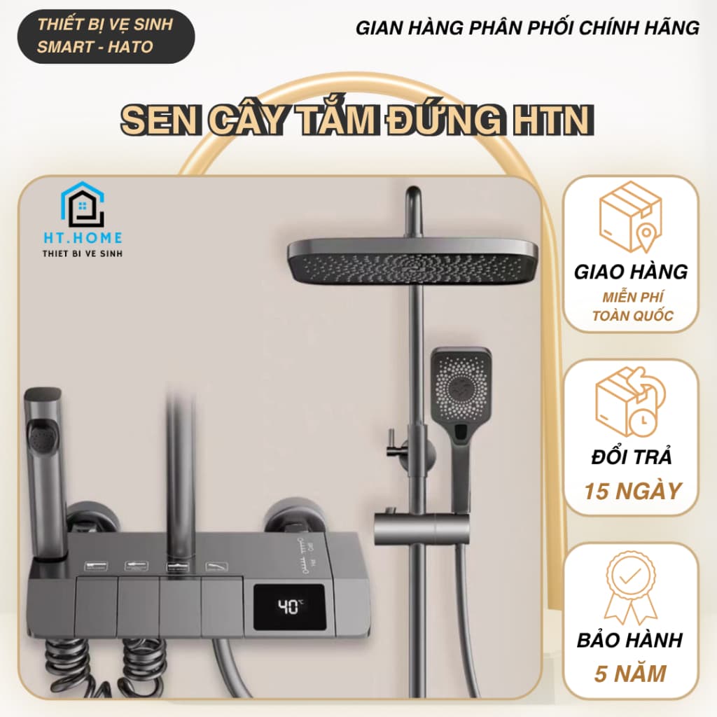 Sen Cây Tắm Đứng Phím Đàn Hato Mạ Nano Tĩnh Điện, Vòi Sen Tắm Đứng Lõi Đồng Hiển Thị Nhiệt Độ Bảo Hành Chính Hãng 5 Năm