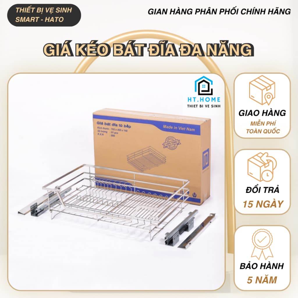 Giá Kéo Bát Đĩa Đa Năng SUS Inox 304 Kéo Ra Không Gây Tiếng Ồn , Có Ray Giảm Chấn , Kệ Đựng Bát Đĩa Có Khay Đựng Nước