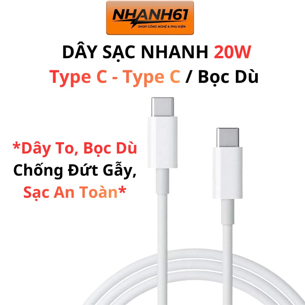 [LOẠI TỐT] Dây Sạc Type C To Type C 20W, Dài 2m, Bọc Dù Siêu Bền, Hỗ Trợ Sạc Nhanh Các Dòng Máy