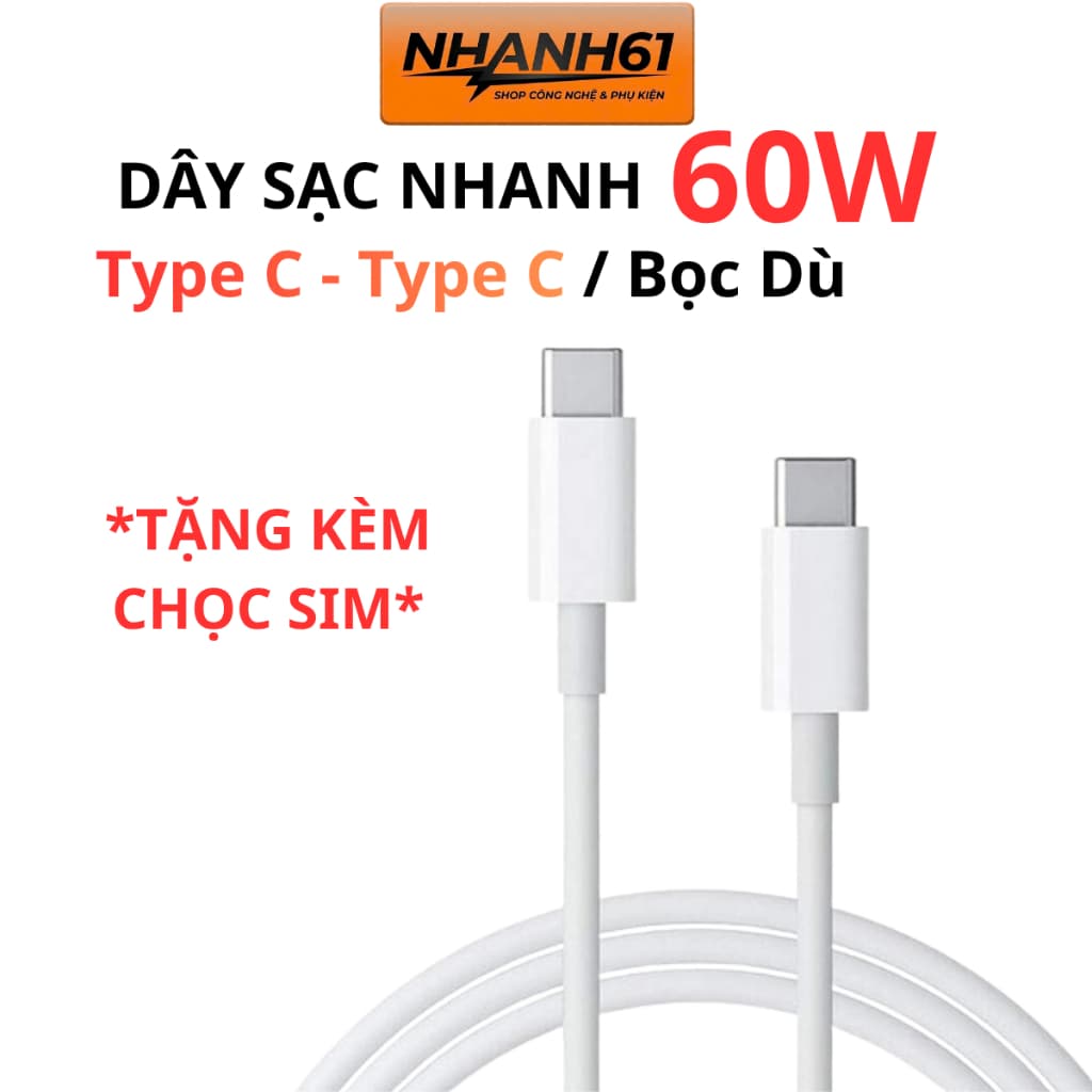 [LOẠI TỐT] Dây Sạc Type C To Type C 60W, Dài 1m, Bọc Dù Siêu Bền, Hỗ Trợ Sạc Nhanh Các Dòng Máy