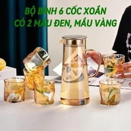 Bộ Cốc Bình Thuỷ Tinh Siêu Đẹp Họa Tiết Bình Trơn Cốc Xoắn Dung Tích 1500ml_M04 6