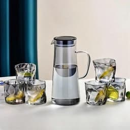 Bộ Cốc Bình Thuỷ Tinh Siêu Đẹp Họa Tiết Bình Trơn Cốc Xoắn Dung Tích 1500ml_M04 8