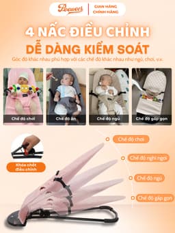 Ghế Nhún Rung Cao Cấp Cho Bé Sơ Sinh PEEWEES, Chống Võng Lưng, Chất Vải Cotton Thoáng Mát Giúp Bé Nằm Thoải Mái Dễ Chịu 6