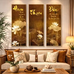 SIZE LỚN Tranh Bộ Hoa Sen Chất Liệu Tráng Gương Cao Cấp Bo Khung, Tranh Sen Treo Phòng Thờ, Phòng Khách Phong Thủy 1