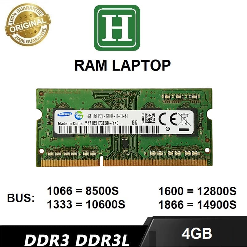 Ram Laptop 4Gb DDR3L  bus 1600 - 12800s (PC3L 1.35V)  bảo hành 6 tháng