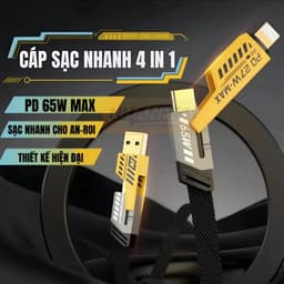Dây sạc nhanh 4 Đầu Sạc nhanh 65W Cổng C-L, C-C, USB-C, USB-L Đa năng 4 trong 1 (Bảo hành 6 tháng) [Cáp 4in1] 2