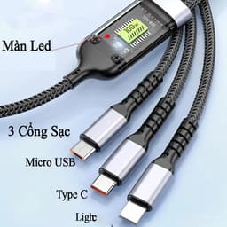 Dây Sạc 3IN1 Bọc Dù 100W Siêu Nhanh, Đa Năng, Có Đèn Led Hiển Thị Khi Sạc 3