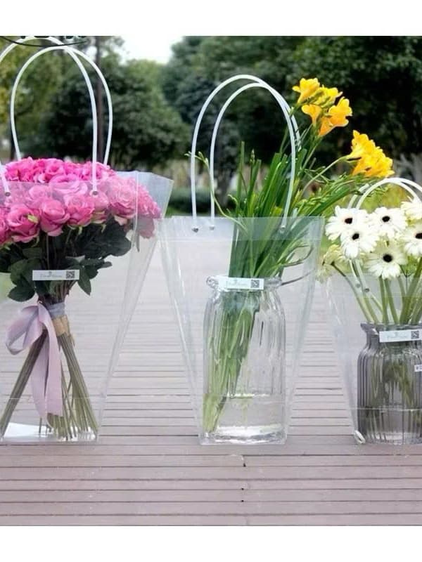 COMBO SỈ - TẶNG THIỆP CÀI - Túi Gói Hoa Trong Suốt Có Quai Xách | Size H4 H5 H6