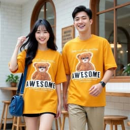 Áo Thun Gấu AWESOME 3184 Phom Rộng HY KOREA Vải Cotton 65/35 Co giãn Phù Hợp Nam Nữ Từ 35 Tới 80kg 1