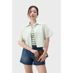 Áo sơ mi croptop nữ cộc tay GENVIET JEANS chất liệu thô xốp năng động basic dễ phối đồ 9222 8