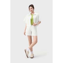 Áo sơ mi croptop nữ cộc tay GENVIET JEANS chất liệu thô xốp năng động basic dễ phối đồ 9222 6