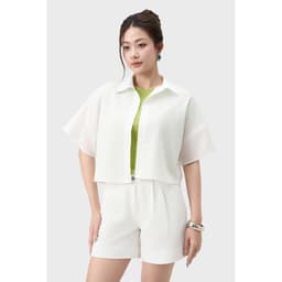 Áo sơ mi croptop nữ cộc tay GENVIET JEANS chất liệu thô xốp năng động basic dễ phối đồ 9222 3