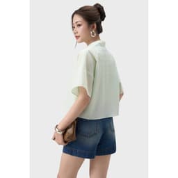 Áo sơ mi croptop nữ cộc tay GENVIET JEANS chất liệu thô xốp năng động basic dễ phối đồ 9222 7