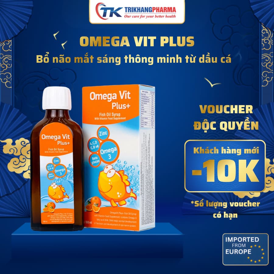 Chai uống Omega Vit Plus BOTAFARMA  bổ não mắt sáng thông minh từ dầu cá Omega 3, Vitamin và khoáng chất Chai 100ml