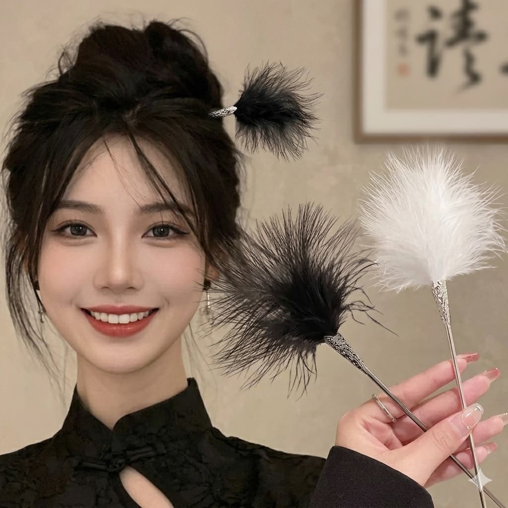 Trâm Cài Tóc Lông Vũ Phong Cách Cổ Điển Sang Trọng - Phụ Kiện Tóc Hán Phục, Sườn Xám Cao Cấp