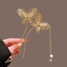 Trâm Cài Tóc Đôi Hình Bướm (Hồ Điệp) 3D Sang Trọng - Trâm Chữ U Tua Rua Ngọc Phong Cách Cổ Trang Hán Phục 1