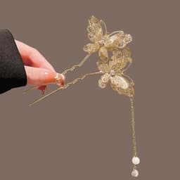 Trâm Cài Tóc Đôi Hình Bướm (Hồ Điệp) 3D Sang Trọng - Trâm Chữ U Tua Rua Ngọc Phong Cách Cổ Trang Hán Phục 2
