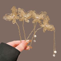 Trâm Cài Tóc Đôi Hình Bướm (Hồ Điệp) 3D Sang Trọng - Trâm Chữ U Tua Rua Ngọc Phong Cách Cổ Trang Hán Phục 5