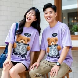 Áo Thun Bear THROUGH 3187 Phom Rộng HY KOREA Vải Cotton 65/35 Co giãn Phù Hợp Nam Nữ Từ 35 Tới 80kg 1