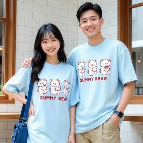 Áo Thun Gummy Bear 3194 Phom Rộng HY KOREA Vải Cotton 65/35 Co giãn Phù Hợp Nam Nữ Từ 35 Tới 80kg