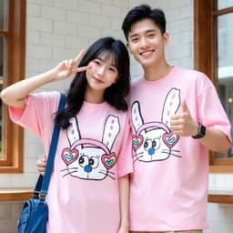Áo Thun Thỏ Tai Nghe Cầu Vồng 3195 Phom Rộng HY KOREA Vải Cotton 65/35 Co giãn Phù Hợp Nam Nữ Từ 35 Tới 80kg 1