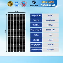 Đèn Đường Năng Lượng Mặt Trời Liền Thể CS 300W MayorWolf Bảo Hành 2 Năm 2