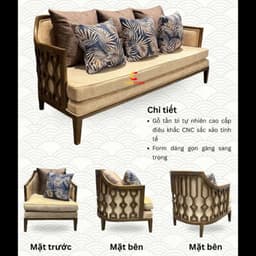Sofa Gỗ CNC Tựa Cong,Sofa Gỗ Cao Cấp Kness Caracole CORIHOME, Phong Cách Indochine, Gỗ ASH 6