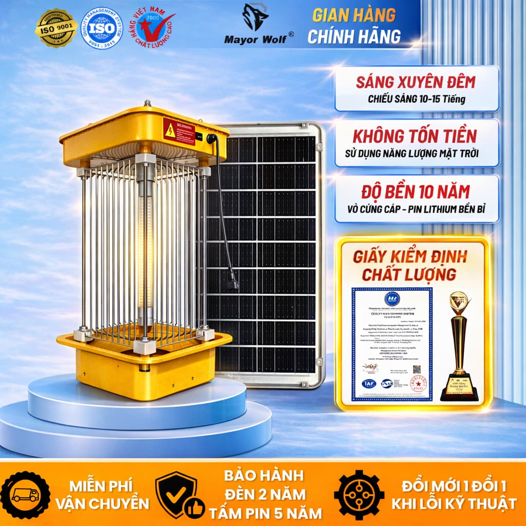 Đèn Bắt Muỗi Diệt Côn Trùng Năng Lượng Mặt Trời LED Tím Xanh MayorWolf