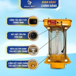 Đèn Bắt Muỗi Diệt Côn Trùng Năng Lượng Mặt Trời LED Tím Xanh MayorWolf 2