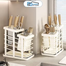 Kệ Cắm Dao Kèm Ống Đựng Đũa Thìa Đa Năng - Kệ Đựng Dao Kéo Nhà Bếp Thông Minh Có Khay Hứng Nước 1