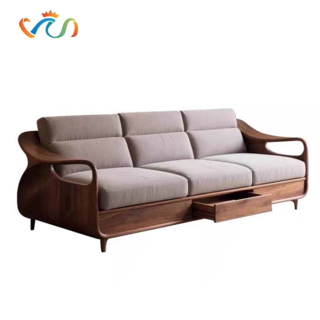 Ghế sofa gỗ tự nhiên đệm nỉ, da VUADECOR VS87