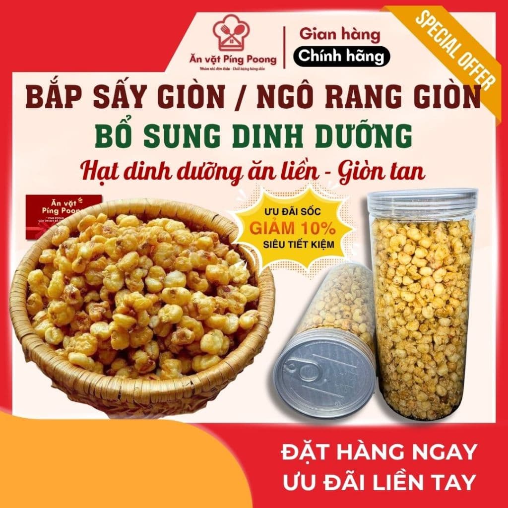 Bắp Sấy Giòn Ăn Liền - Lon 300G - Ngô Rang Giòn, Tách Hạt, Ướp Gia Vị, Hạt Biếu Tết