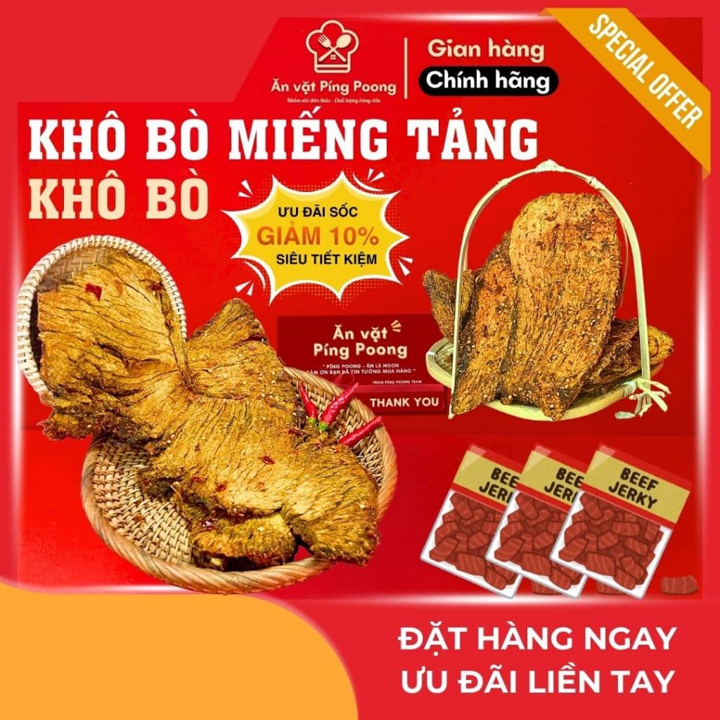 Khô Bò Miếng Tảng Mềm Đậm Đà Thơm Ngon - Hộp 500G