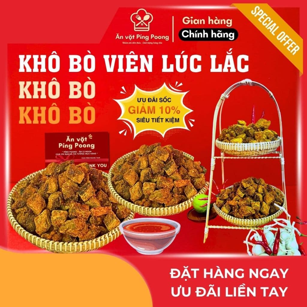 Khô Bò Viên Lúc Lắc, Khô Bò Cục Vuông Đậm Đà, Khô Bò Viên Ăn Liền Thơm Ngon Hấp Dẫn 500g