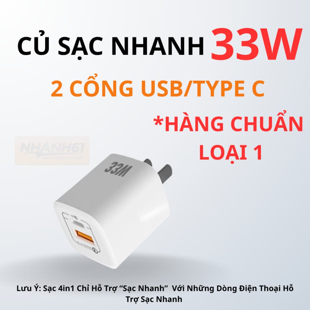 Cáp Sạc Nhanh 33w 2 Cổng Sạc Type C - USB, Củ Zin Sạc  Không Nóng Máy