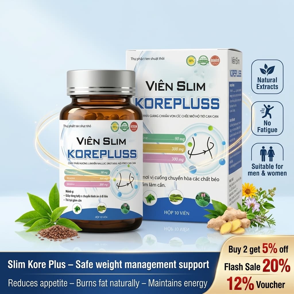 [Quà tặng 1 chiếc bcs random] Viên Uống giảm cân hiệu quả an toàn Slim Koreplus 30v Giúp Lấy Lại Vóc Dáng Eo Thon Gọn