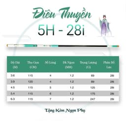 Cần câu tay Điêu Thuyền 5H phân bổ lực 28 siêu nhẹ đánh cảm giác Kèm ngọn phụ (Tặng trục, thẻo, phao) 9