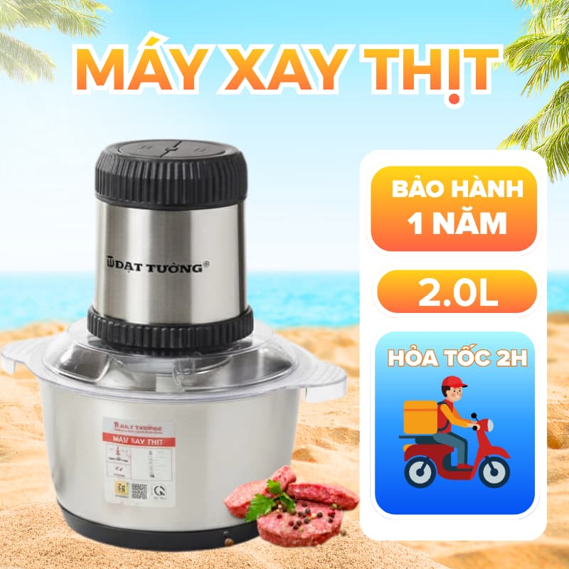 Máy Xay Thịt Đa Năng ĐẠT TƯỜNG Cối inox  2L Cao Cấp, 4 Lưỡi Kép,Động Cơ Xay Mạnh Mẽ