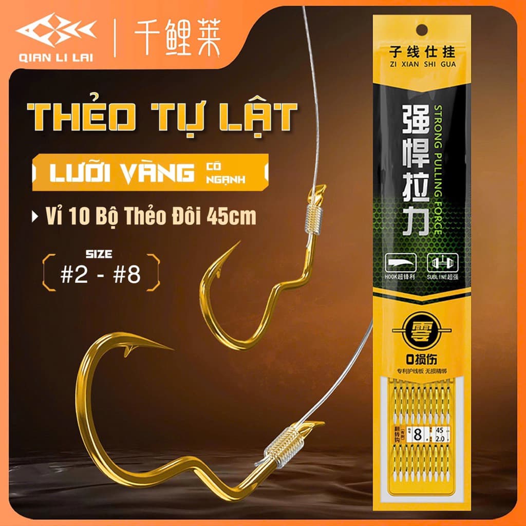 [10 bộ lưỡi thẻo] Thẻo đôi tự lật - thẻo tự lật tự động lật đóng cá câu cá tự nhiên  size 1-10